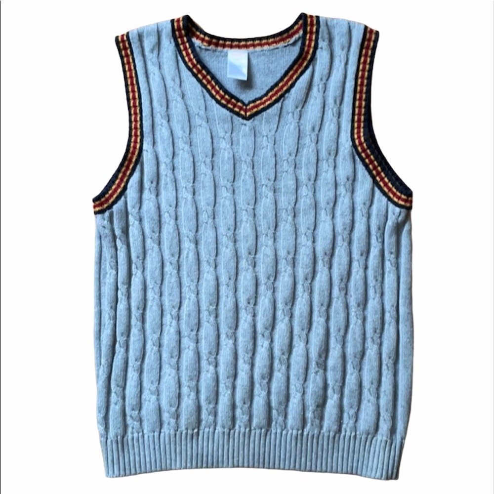 Gymboree sweater vest grey red navy trim L 10-12